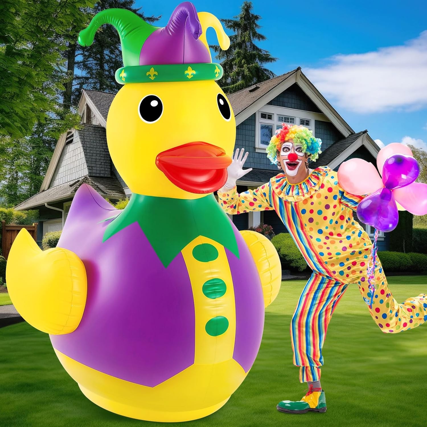 4 ft PVC Mardi Gras Inflatable Duck - Blow up Pool Float Large Giant Rubber gallery