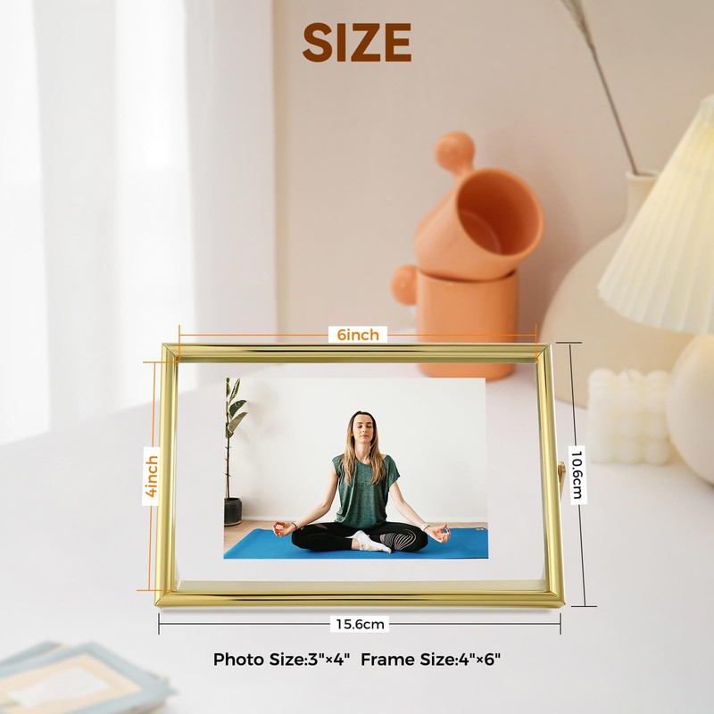 Gold Floating Frame 4x6 Inch Horizontal Fits 1x2/2x3/3x5 Picture Tabletop gallery