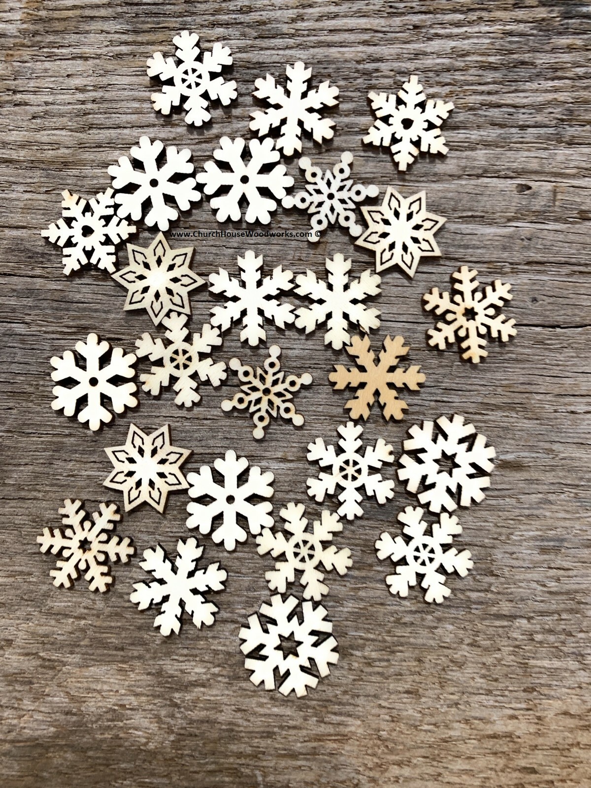 25 SMALL Unpainted Snowflake Wood Christmas Ornament Supplies, wooden shapes DIY gallery