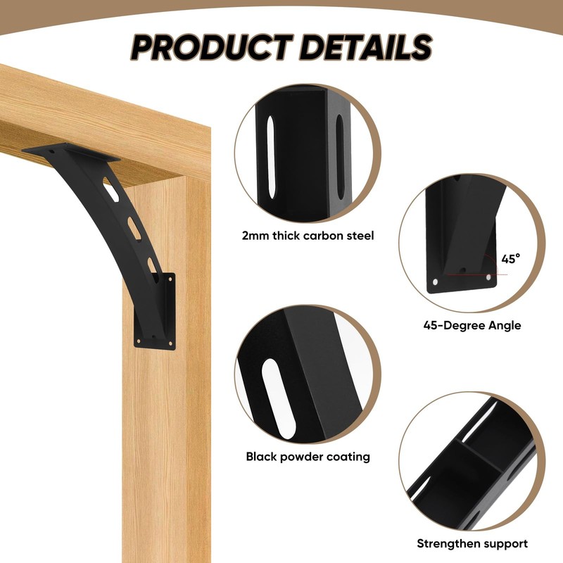 4 Pcs 45 Degree Angle Support Brackets,Wood Post and Beam Angle Support Brack... gallery