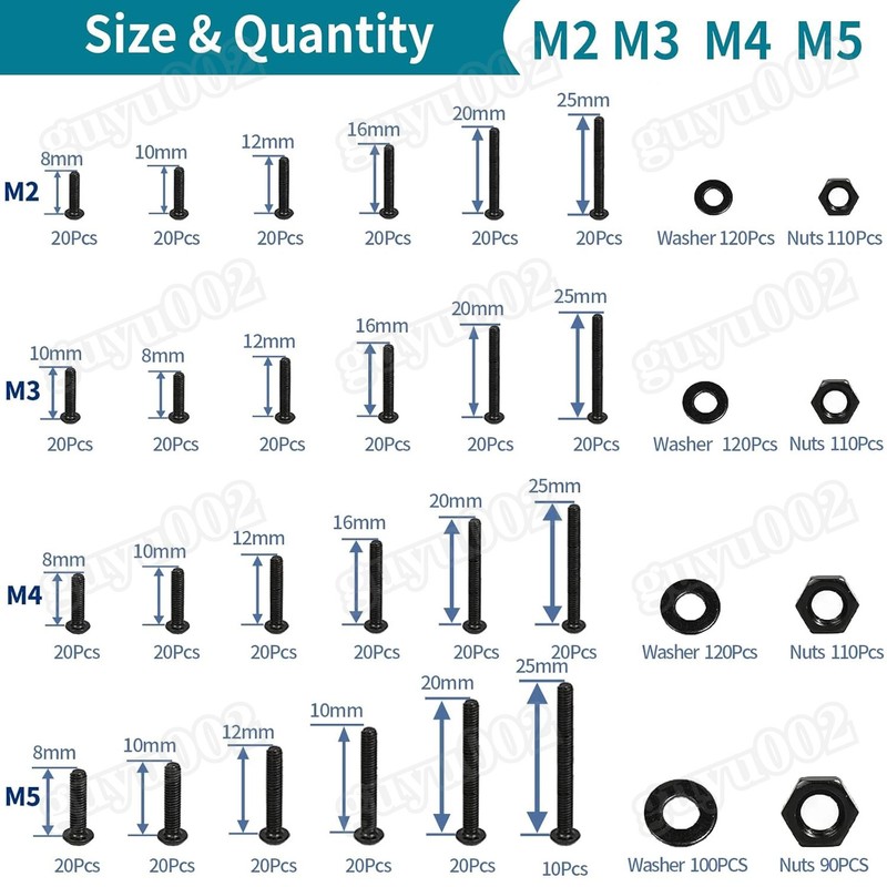 1300Pcs M2-M5 Button Head Hex Socket Cap Screws Bolts Nuts Washer Assortment Kit gallery