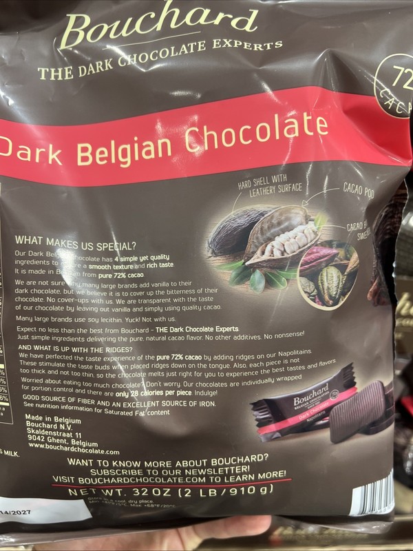 New Bouchard Belgian Dark Chocolate Gluten-Free 72% Cacao 32oz No soy or vanilla gallery