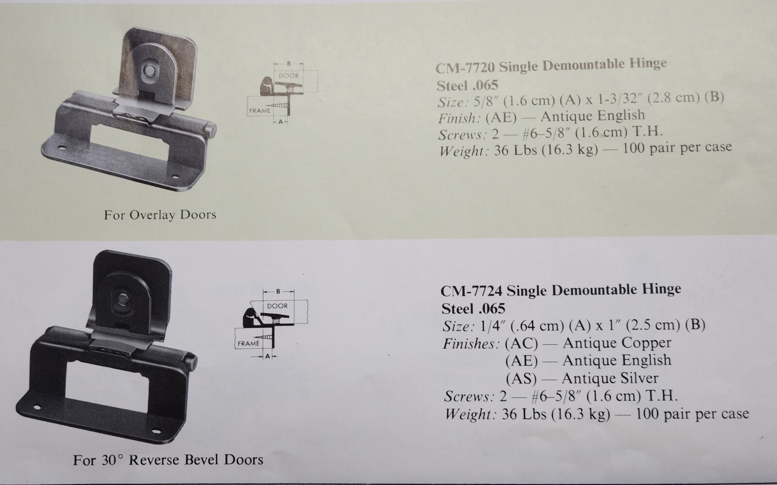Single Demountable 1/4" Reverse Bevel Cabinet Hinge Antique English CM7724-AE gallery