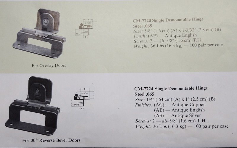 Single Demountable 1/4" Reverse Bevel Cabinet Hinge Antique English CM7724-AE gallery