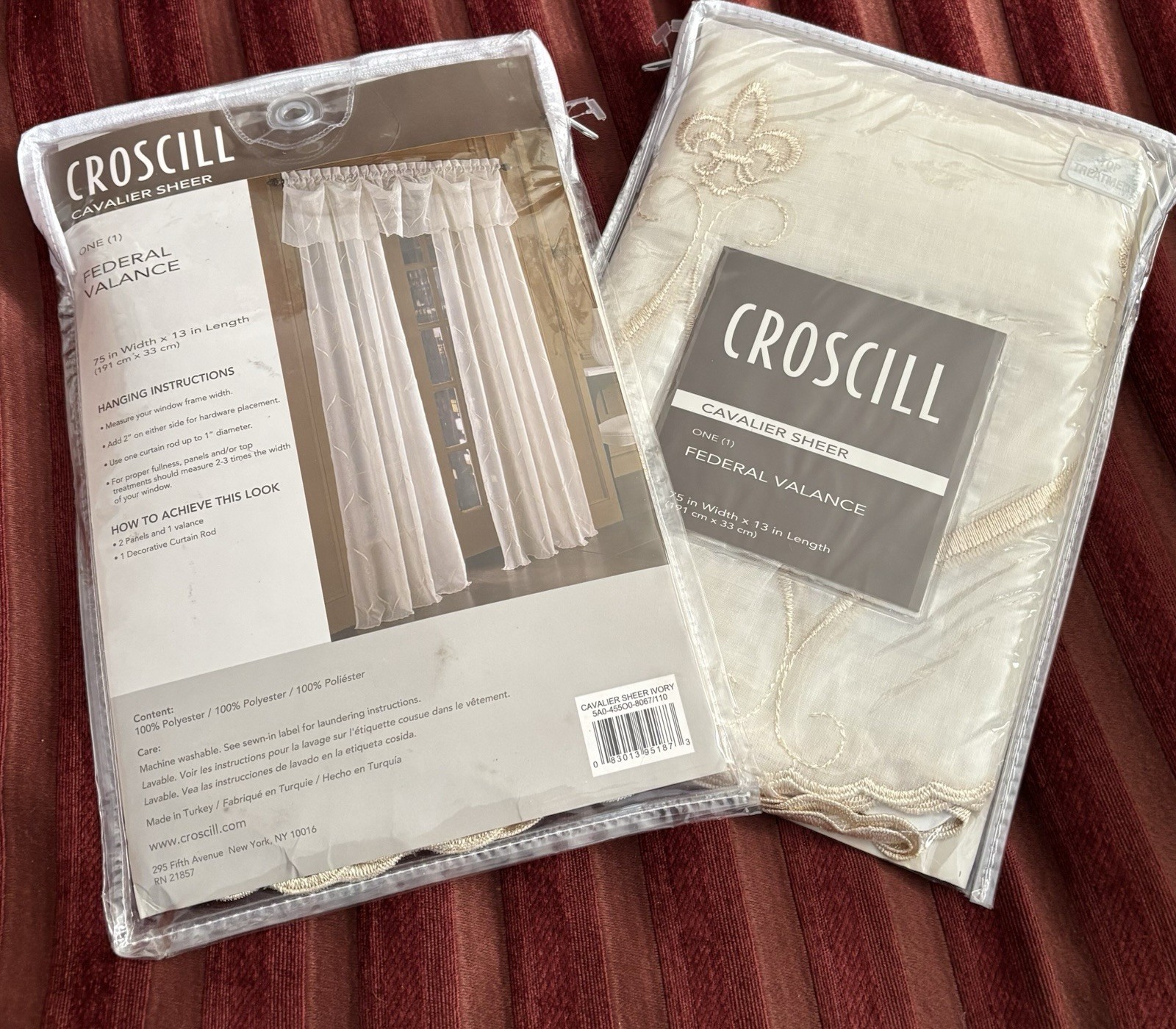 2 Croscill Cavalier Sheer Federal Valance Curtains, 75-Inch by 13-Inch, Ivory gallery