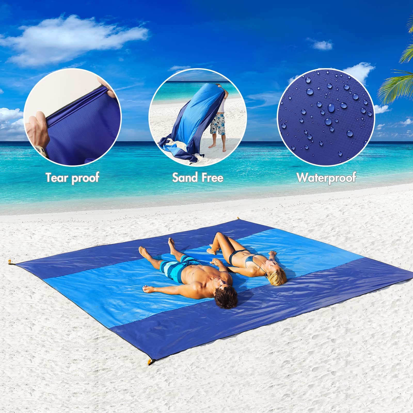 Beach Blanket Waterproof Sandproof, Extra Large 78" x 82" Beach Mat Oversized... gallery
