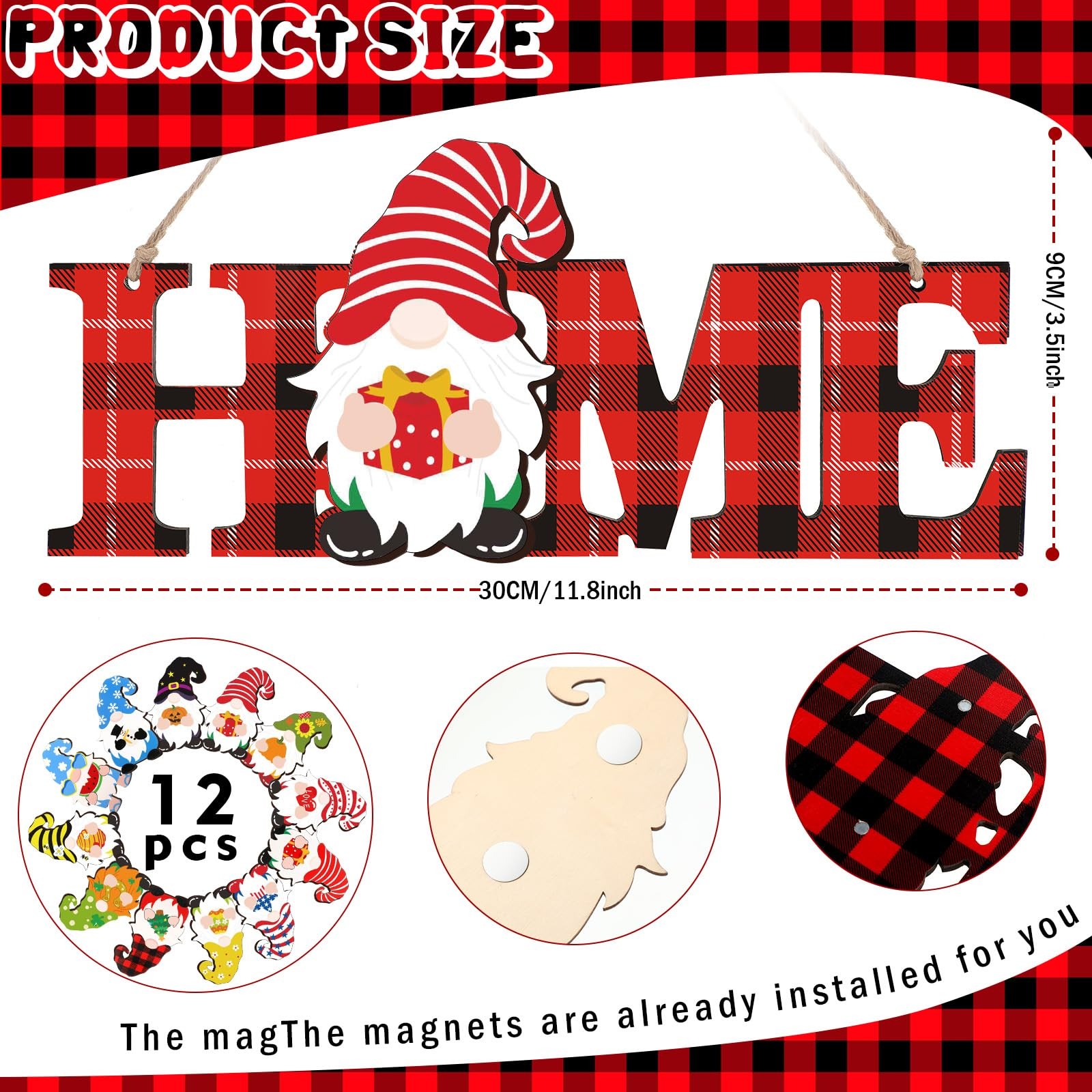 Purpeak 13 Pcs Interchangeable Gnome Home Sign as pictures shown, Red, Black gallery