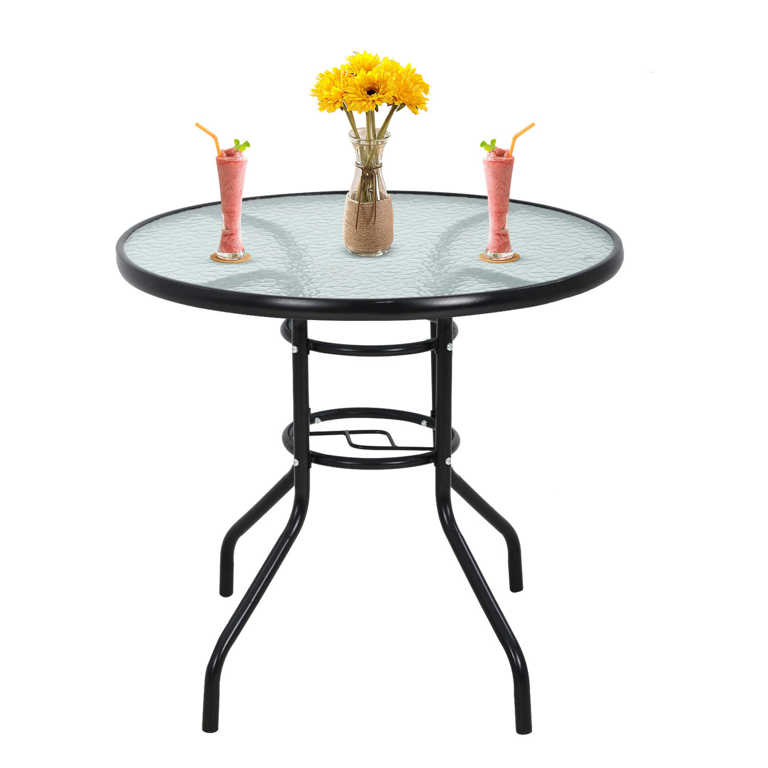 Outdoor Table Patio Table Dining Table with Tempered Glass Umbrella Hole gallery
