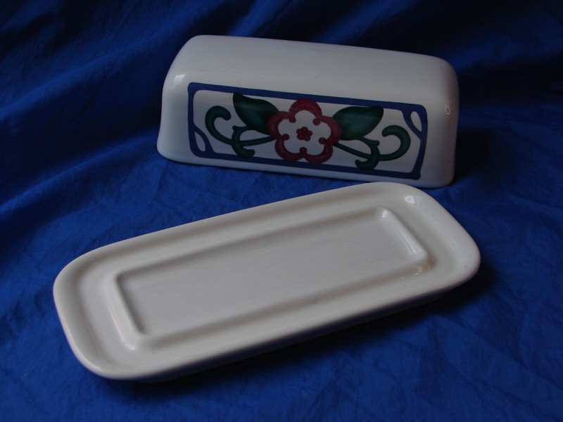 Pfaltzgraff ARBOR VINE Pattern Stoneware Butter Dish Pink Blue Green Floral VGC gallery