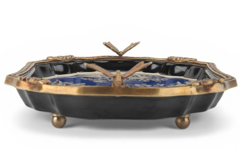 Porcelain Tray With Bronze Ormolu - Azure Pagoda-13.5'' x 3''H gallery
