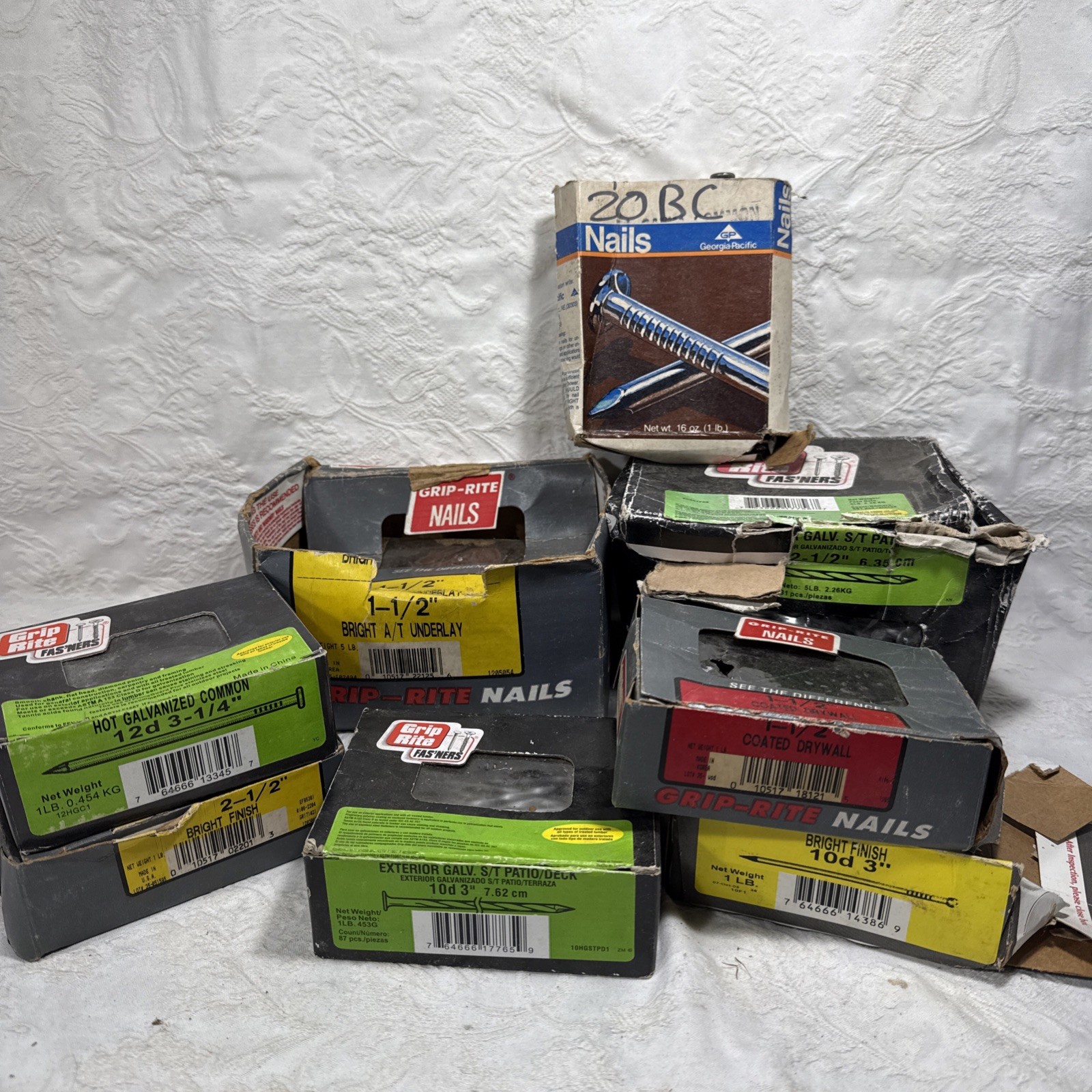 8 Box Lot Assorted Nails 11 Lbs Partially Full Galvanized Bright Patio Drywall gallery