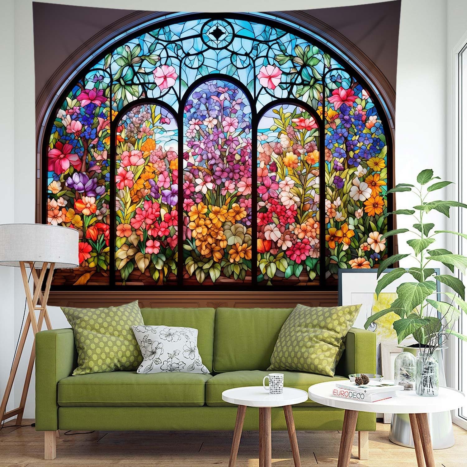 Colorful Floral Window Tapestry Wall Hanging, Medieval Tapestry Flower Tapest... gallery