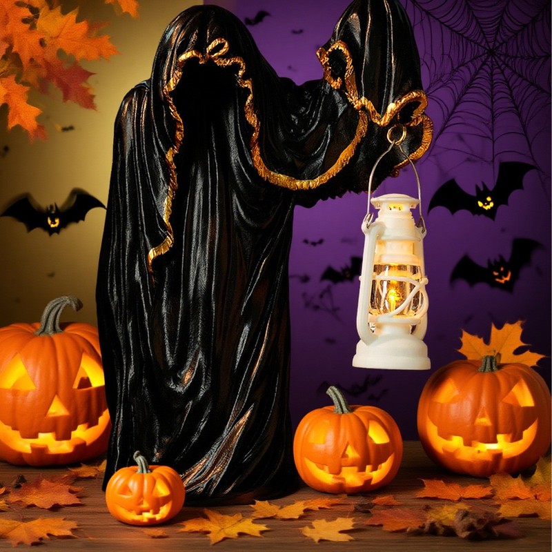 Halloween Cracker Barrel Ghost Witch Messenger w/ Lantern Ghost Statue Ornament gallery