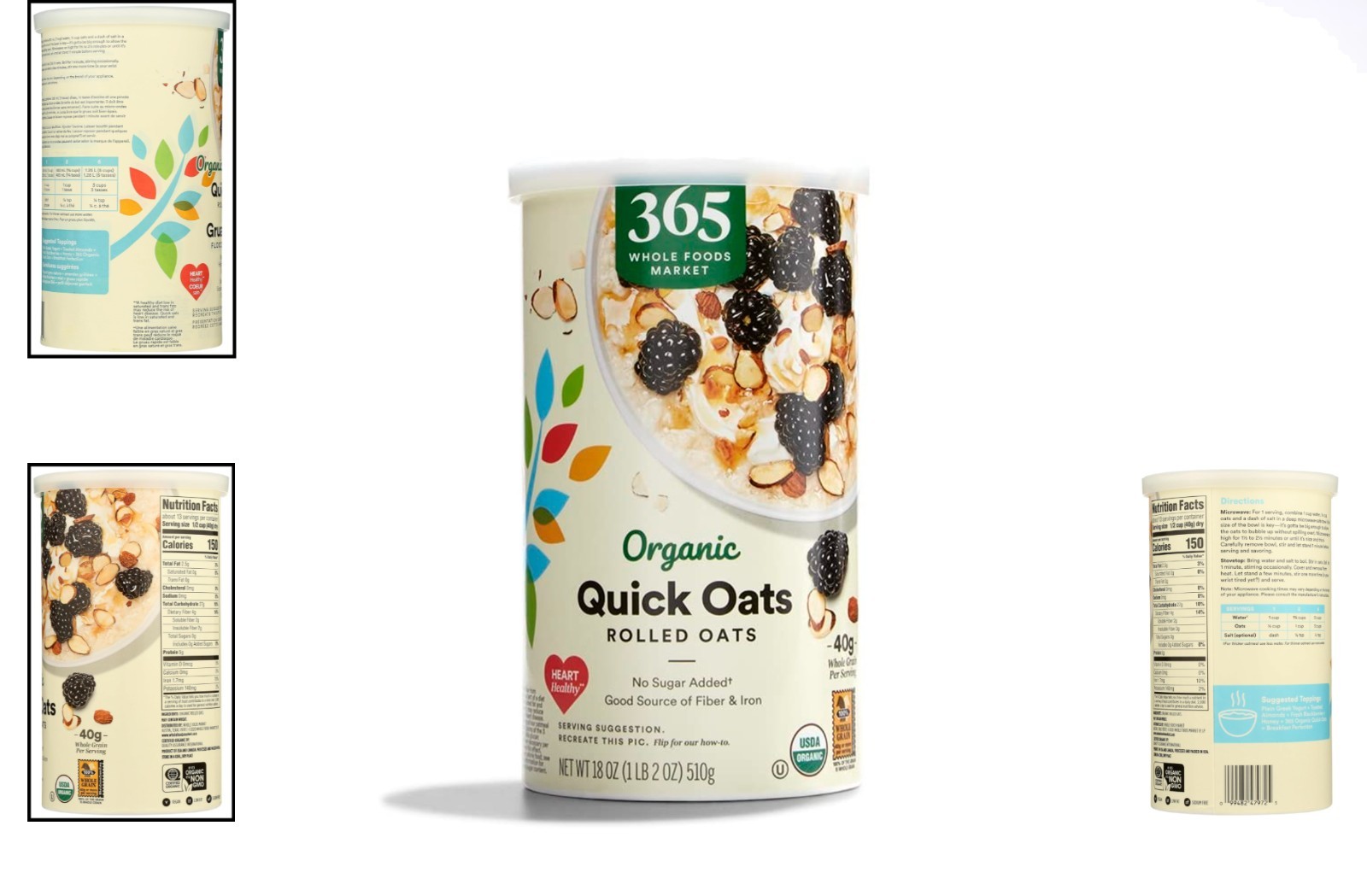 Organic Rolled Quick Oats - 18 Ounce Heart-Healthy & No Sugar Added gallery