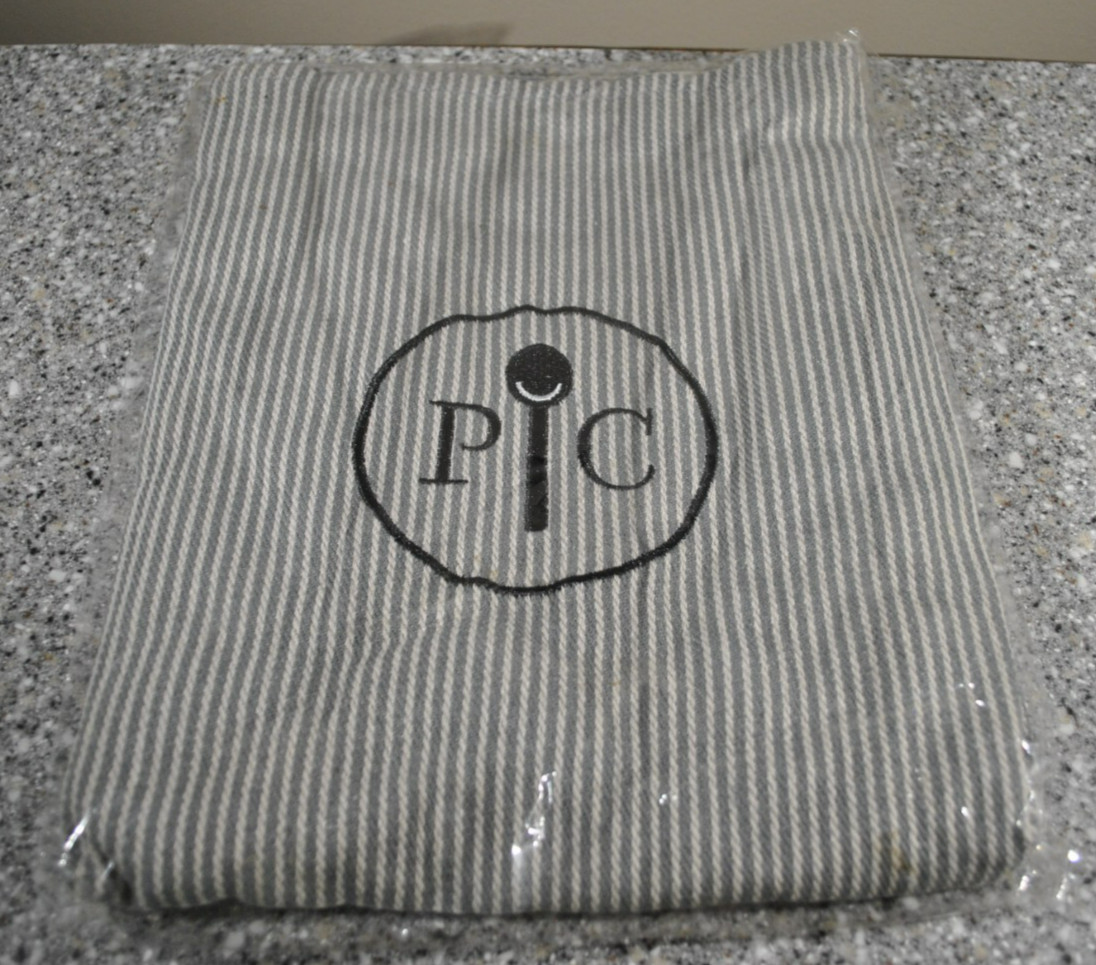 PAMPERED CHEF Consultant Apron GRAY/WHITE Striped Black Embroidered-SEALED gallery