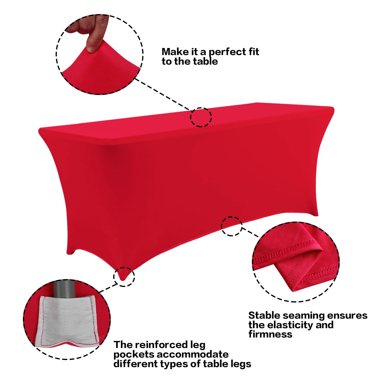 IVAPUPU 2 Pack 4FT Red Fitted Stretch Table Cloth Cover for Rectangular Tables gallery