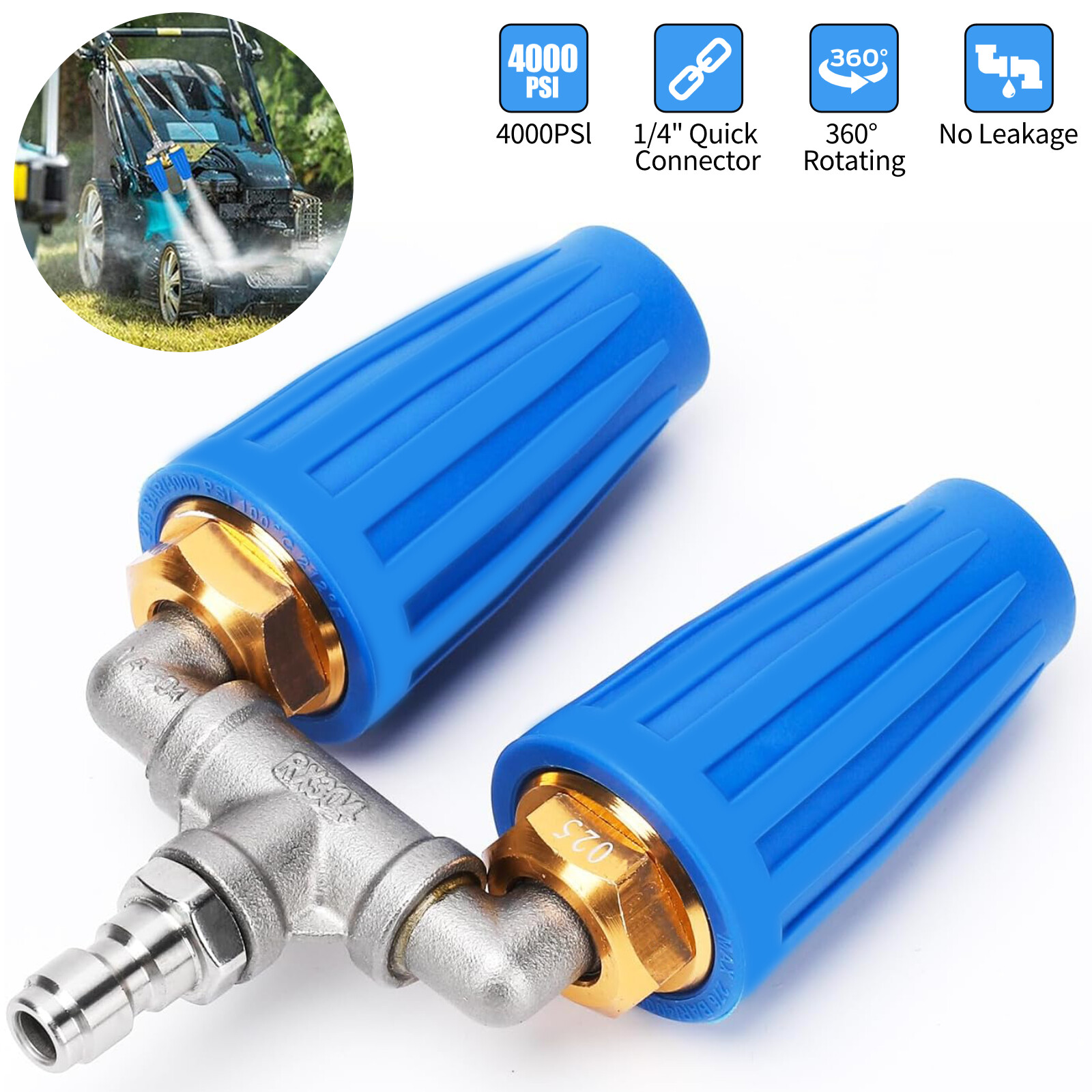 360° Rotating Pressure Washer Dual Turbo Nozzle 1/4" Quick Connector 2.5 Orifice gallery