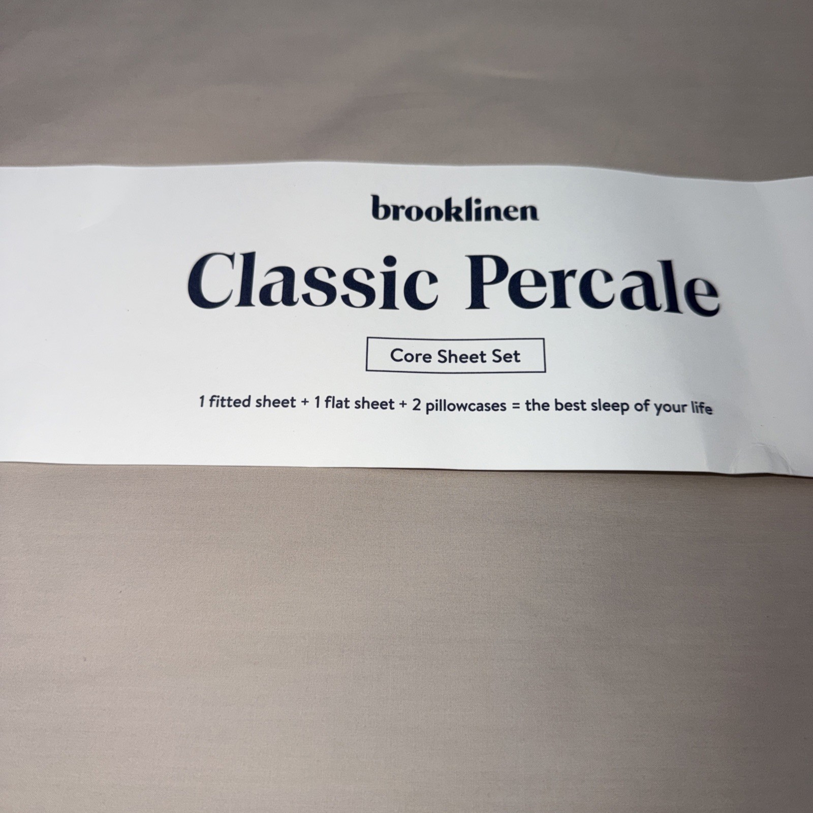 Brooklinen -Classic Percale Core Sheet Set- Pebble-Queen- New gallery