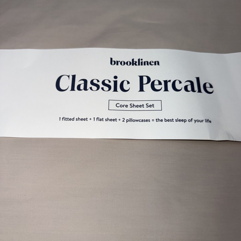 Brooklinen -Classic Percale Core Sheet Set- Pebble-Queen- New gallery
