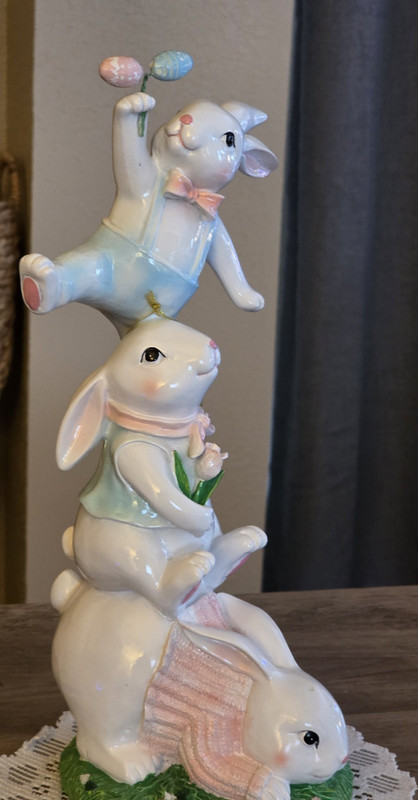Bella Lux Easter Bunny Figurine 13” Spring Collection Stacked Rabbits Decor gallery