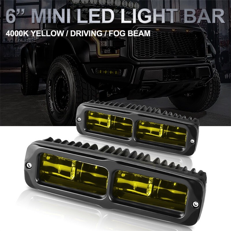 2X 6inch Yellow LED Work Light Bar Spot Pods Fog Lamp Offroad Driving Truck SUV gallery