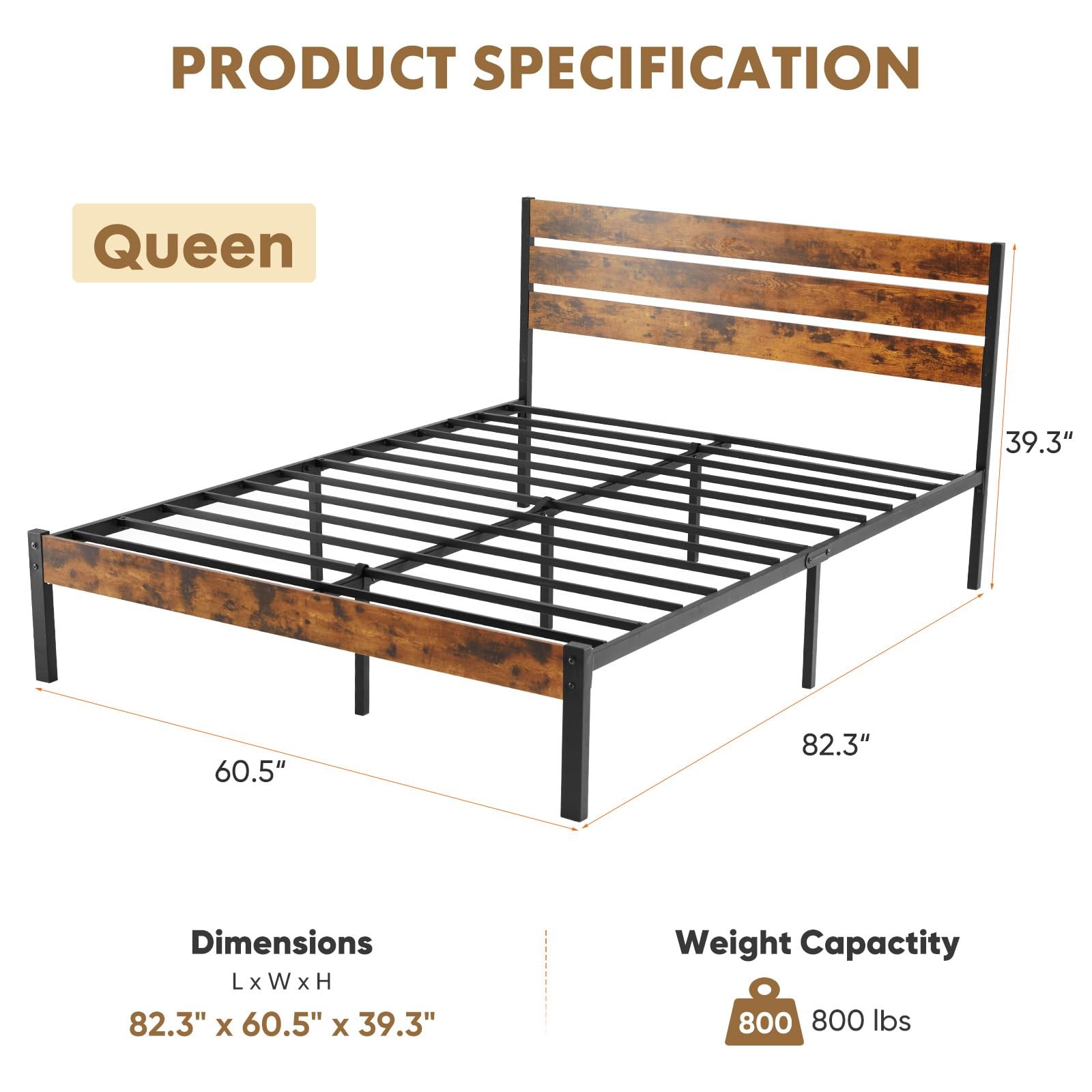 Queen Size Bed Frame 800LB Metal Support Storage Wood OL-WT01Qnew OLIXIS 800LBS gallery