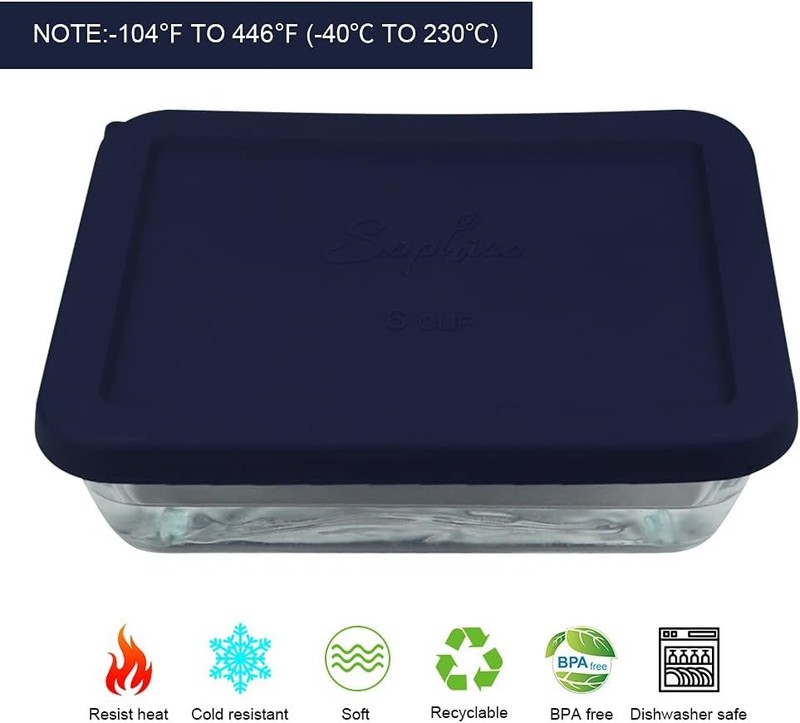 6 Cup Rectangle Silicone Storage Cover Lids Replacement for Pyrex 7211-PC Glass gallery