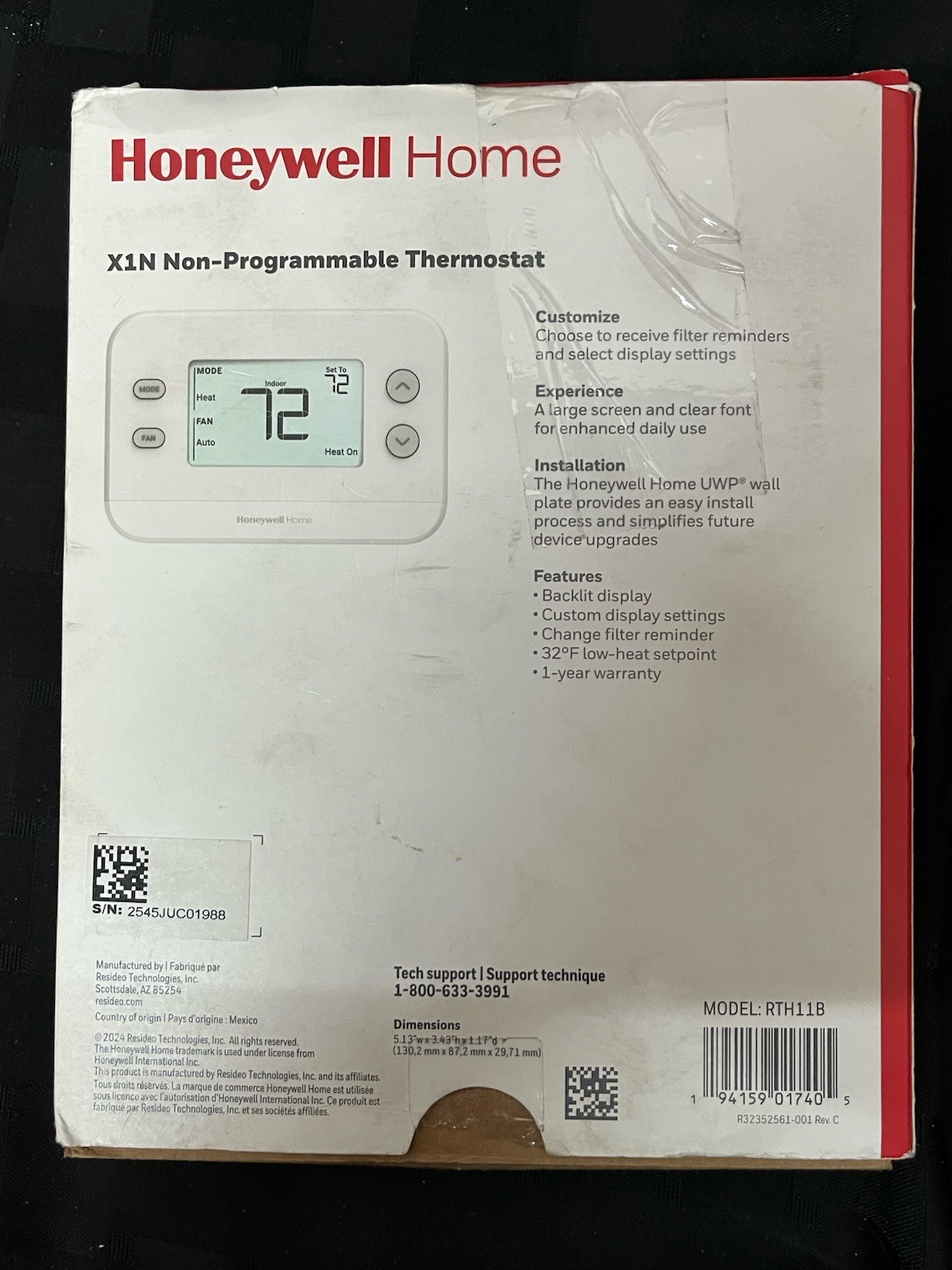 Honeywell Home X1N Non-Programmable Thermostat 1H/1C RTH11B White New Open Box gallery
