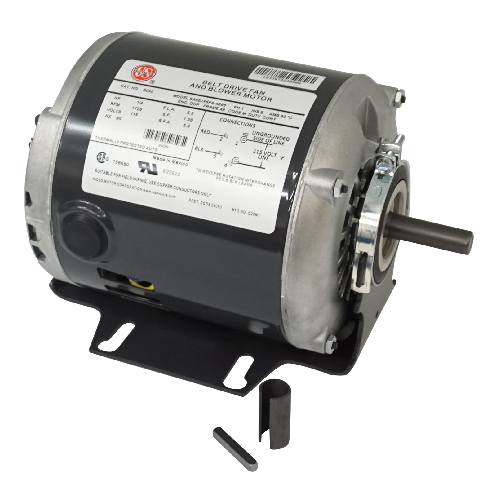 48 Frame Belt Drive Fan & Blower Motor, 1/4 HP, 115V, 1725 RPM, 1.5" Shaft, 8000 gallery