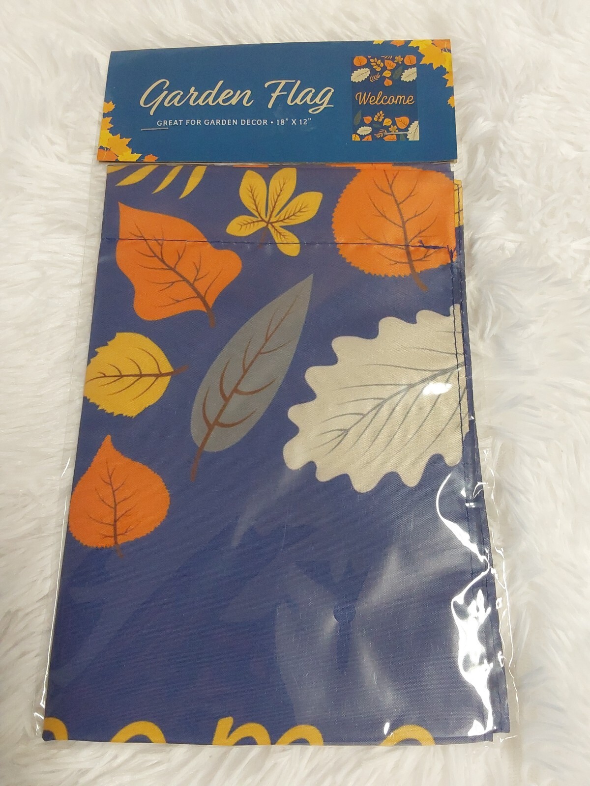 Fall/Autumn Garden Flag Blue W/Welcome & Fall Leaves 18" L X 12" W BNWT! gallery