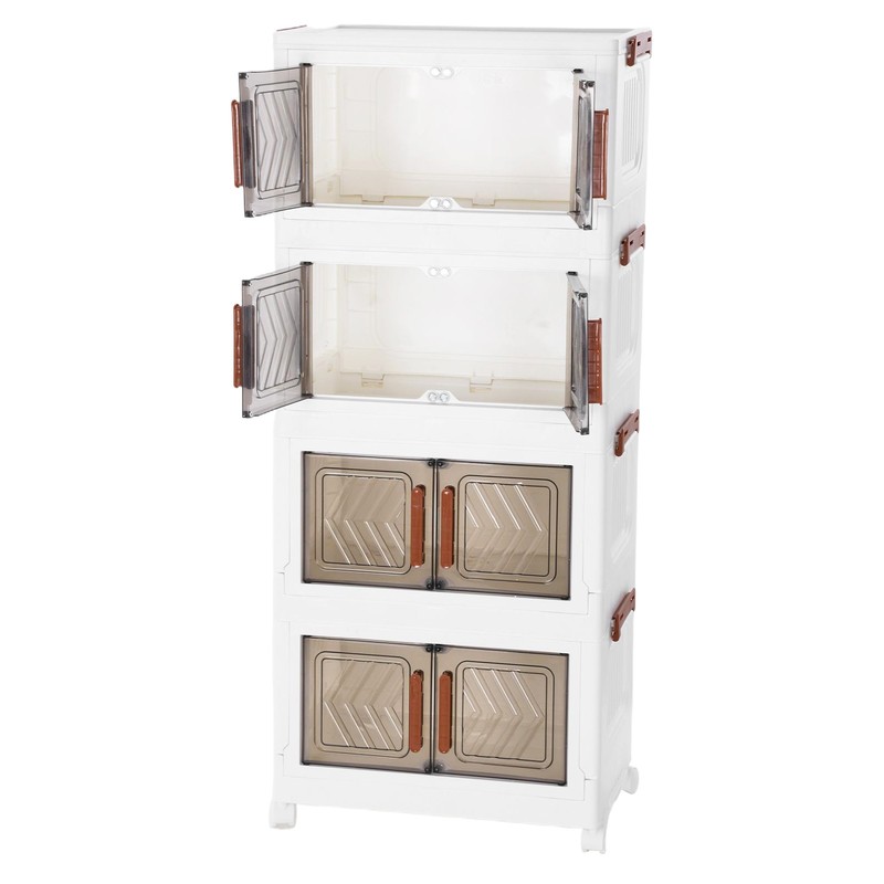 4 Tier Stackable Storage Bins with Lids Doors Wheels Storage Drawer (Clear) gallery