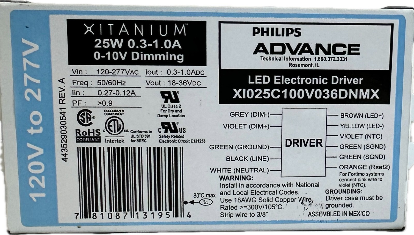 Philips Advance LED Electronic Driver Xitanium 25W XI025C100V036DNMX (New) gallery