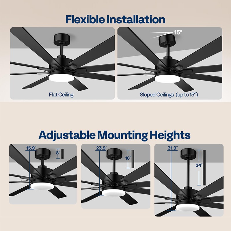 72'' Flush Mount LED Ceiling Fan with Light & Remote 6+1 Speeds, 3CCT, Dimmable gallery