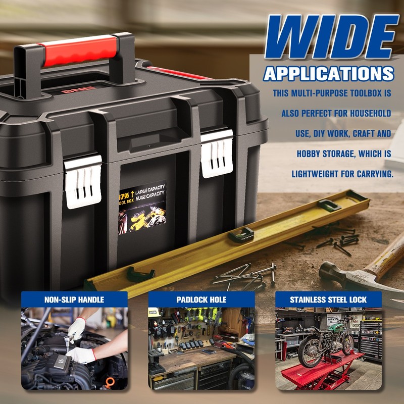 2x Large Tool Box Lockable Organizer Storage Set for Workshop Garage Household gallery