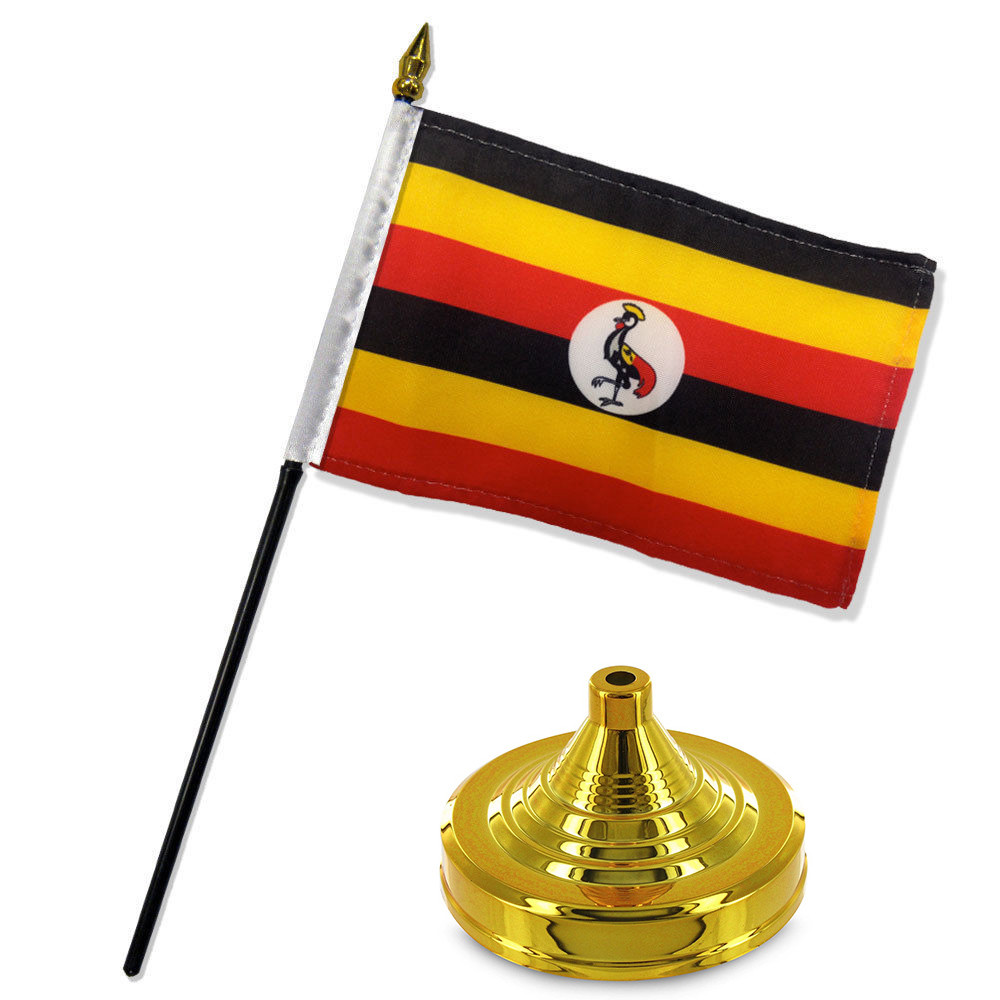 Uganda 4"x6" Flag Desk Set Table Stick Gold Base gallery