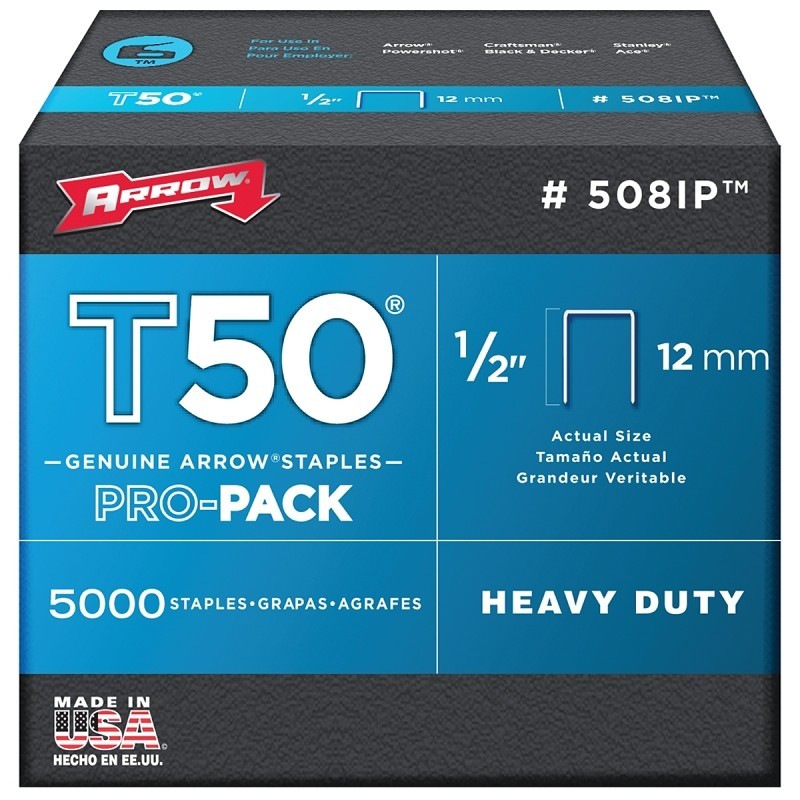 Arrow T50 Series 508IP Staple, For: ET50, ET50BN, ET50PBN Stapler, 3/8 in W Crow gallery