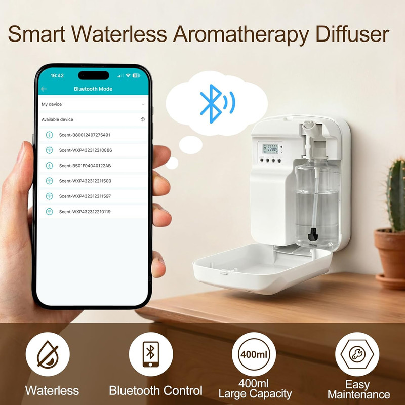 Waterless Essential Oil Diffuser, 2500 Sq.Ft Coverage, Bluetooth App Control, No gallery
