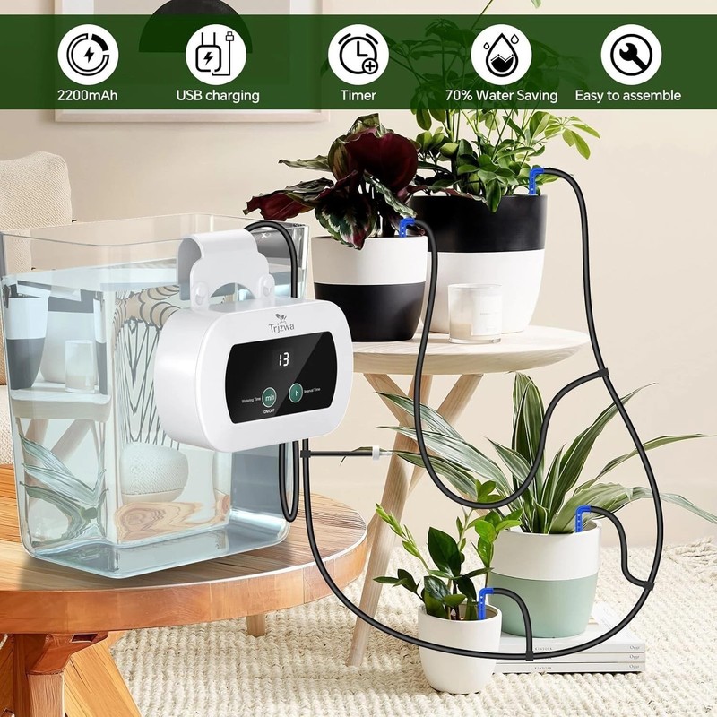 Solar Drip Irrigation System, Automatic Watering Kit for 15 Pots with 49ft Hose gallery