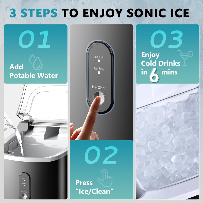 EUHOMY Nugget Ice Maker Countertop, 34lbs/Day, 6 Min, Handle, Quiet, ETL gallery