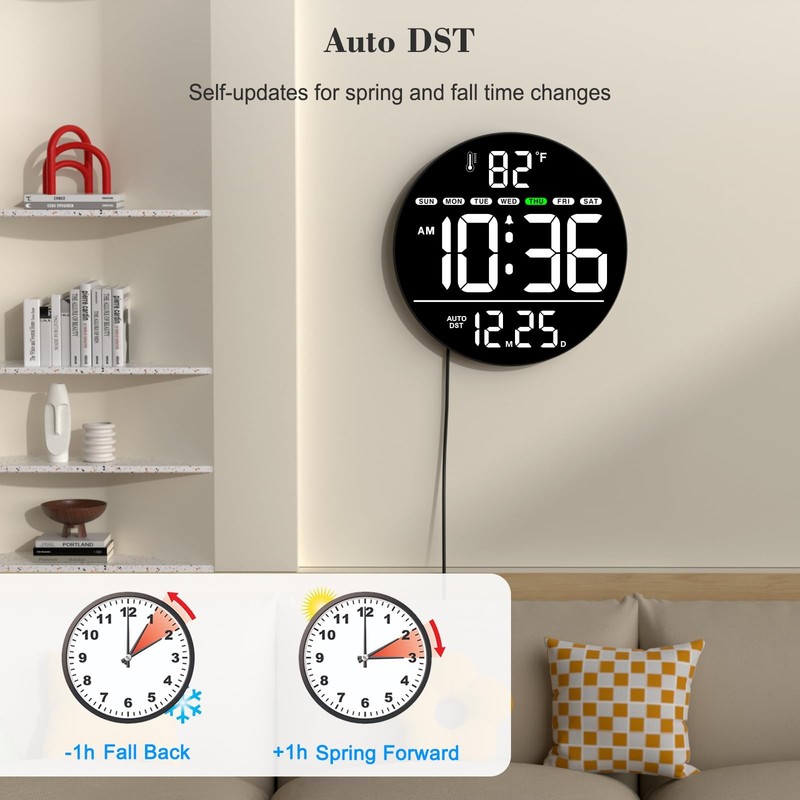 WallarGe Large Digital Wall Clock with LED Display, Electric Wall Clock with ... gallery