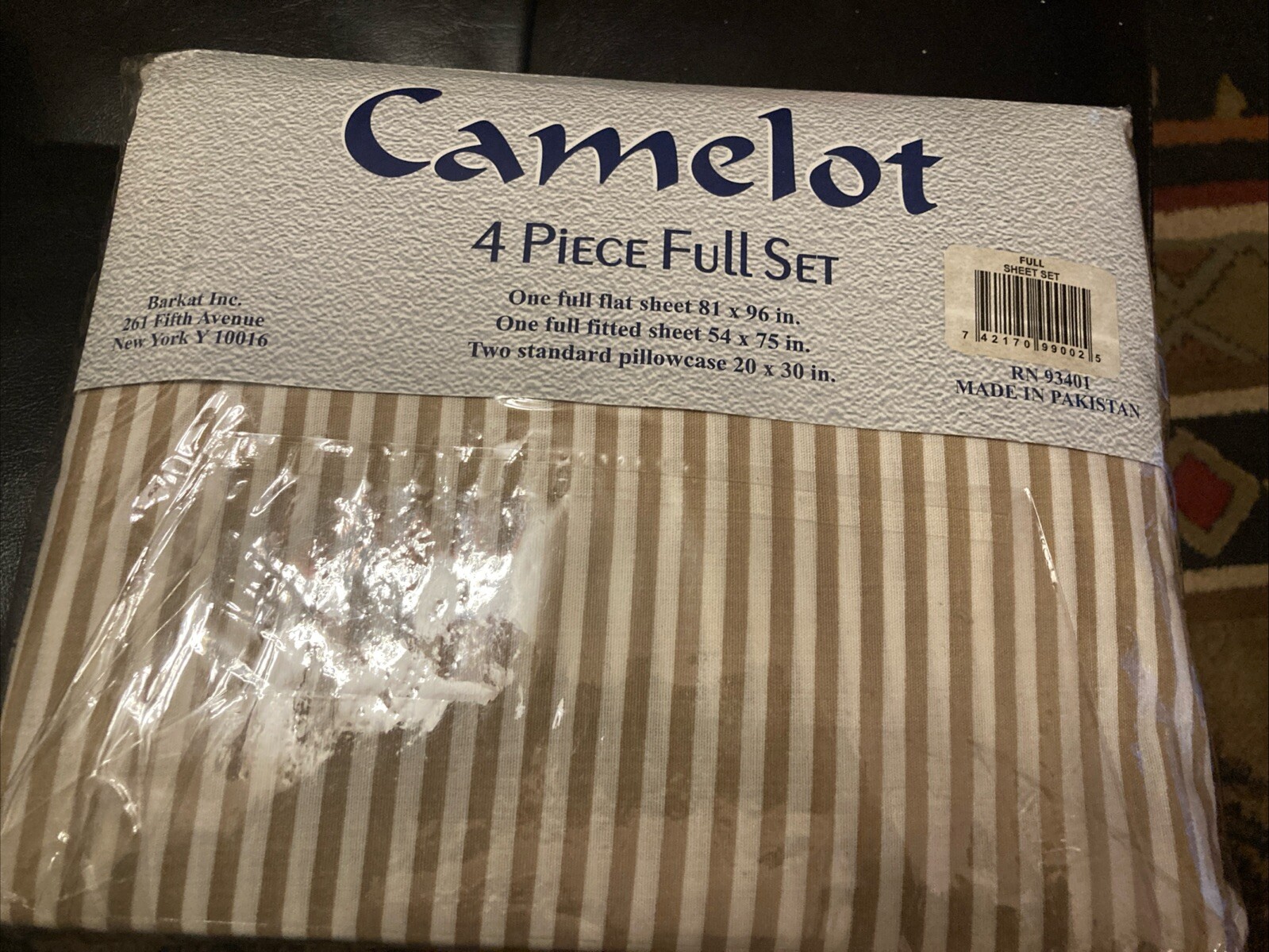 NWT Camelot 4 PCs Bedding Full Sheet Set Beige/Cream Stripes Poly/Cotton Blend gallery