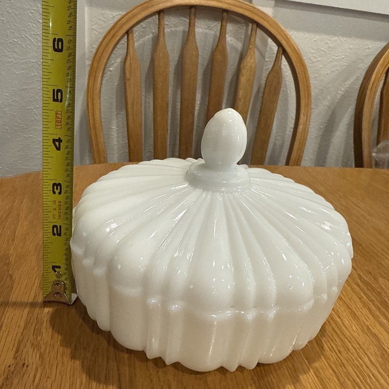 Vintage Anchor Hocking(?) Lidded Candy Dish & Lid White Milk Glass Round Covered gallery