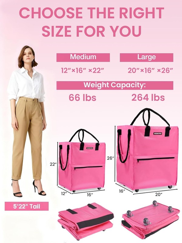 WORKPRO Medium Reusable Grocery Bag on 4 Wheel Heavy Duty Rolling Shopping Tote gallery
