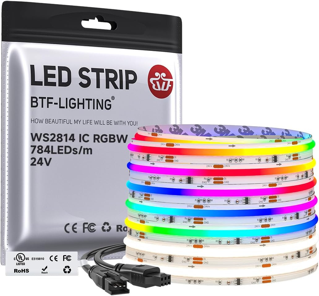 FCOB COB LED Strip Light, WS2814 Smart IC RGBW 4000K Color Chasing Light, UL Lis gallery