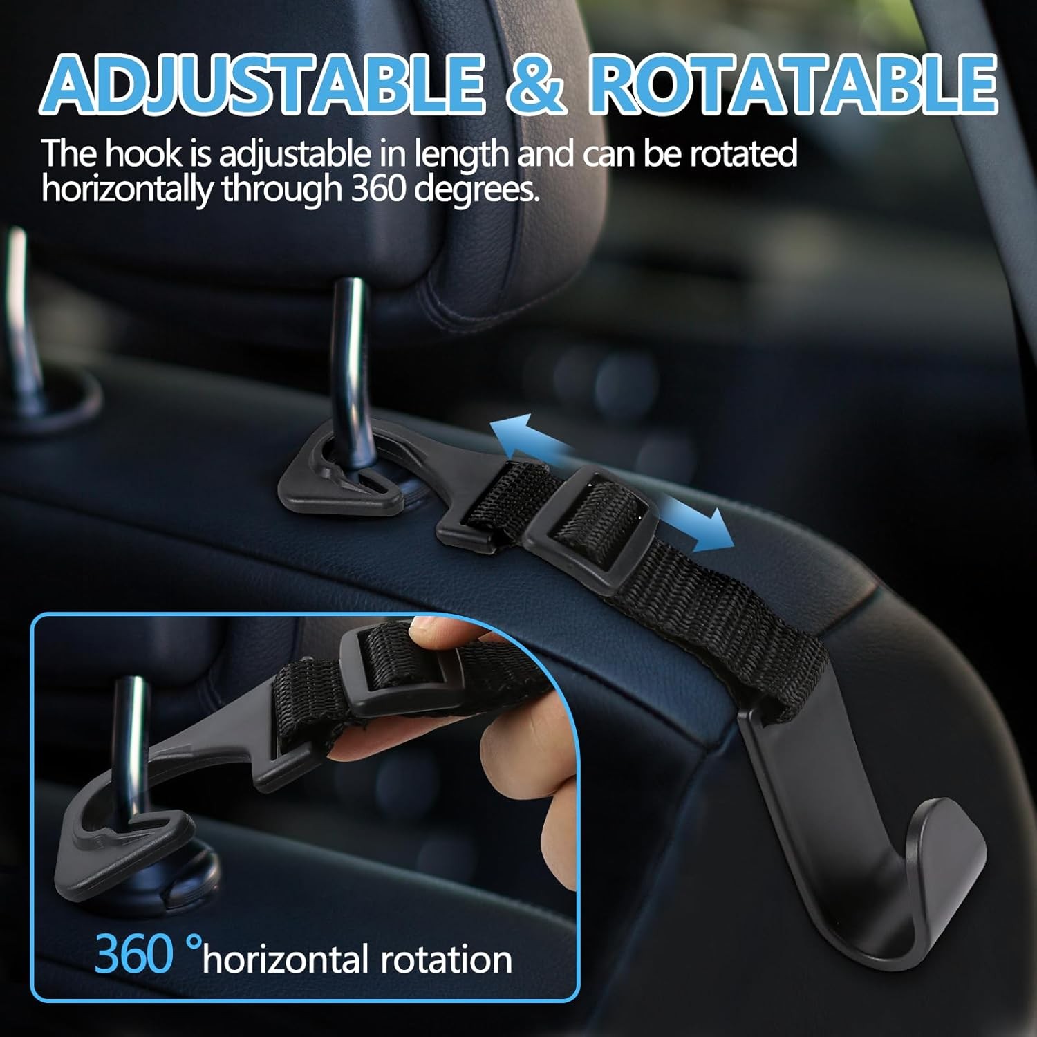 4-Piece Adjustable Car Headrest Hook Organizer, Universal Storage Hanger for Han gallery