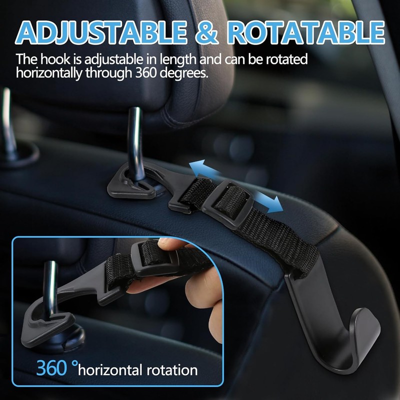 4-Piece Adjustable Car Headrest Hook Organizer, Universal Storage Hanger for Han gallery