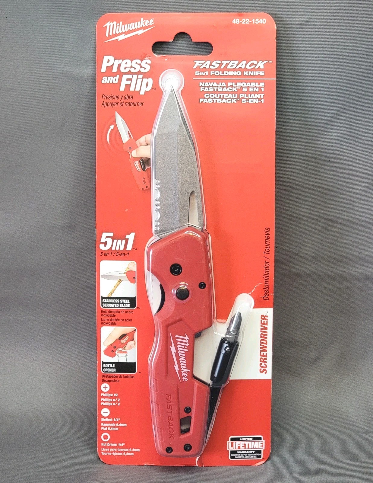 Milwaukee Tool 48-22-1540 Fastback 5-In-1 Folding Knife 3" Blade New gallery