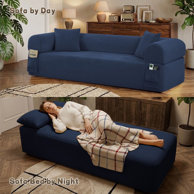 Convertible Sofa Bed ,Boneless Couch Corduroy Futon Sleeper Couch with 2 Pillows gallery