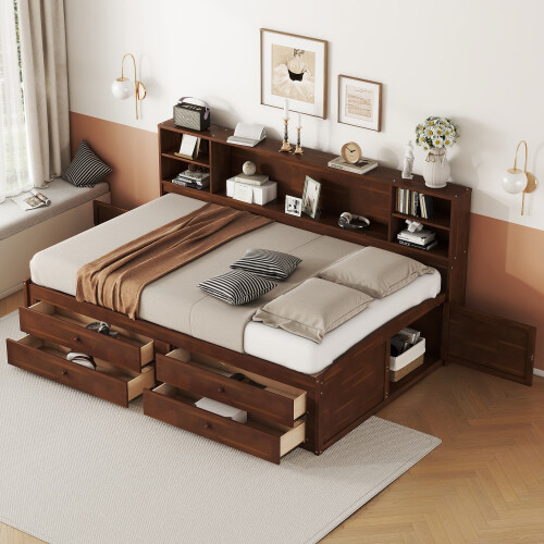 Full Size Captain Bed with Bookcase & Drawers Wood Daybed with Storage Headboard gallery