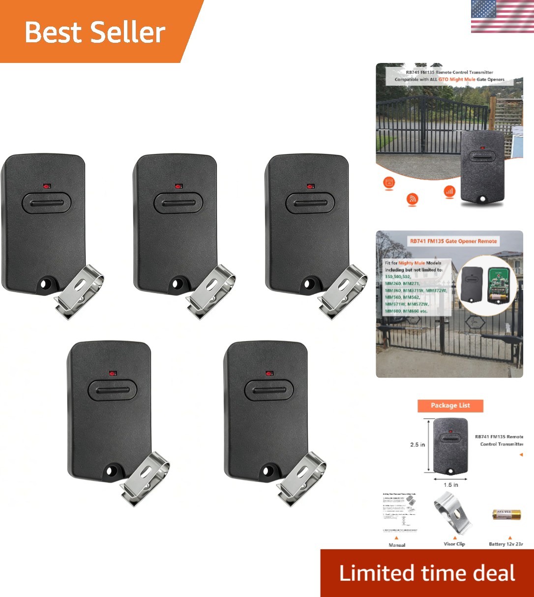 Reliable 318MHZ GTO Gate Remote - RB741 Design, 5 Count with Easy Programming gallery